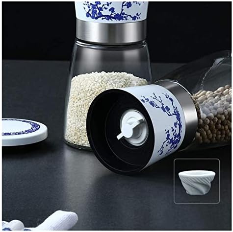 Refillable Pepper Mill Salt Pepper Grinder Set Blue White Porcelain 2-Piece
