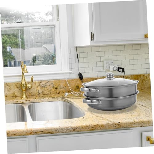 Stainless Steel Steamer Pot Double-Lidded for Cooking Steaming and Serving