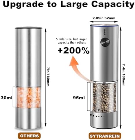 Rechargeable Salt Pepper Grinder Set Stainless Steel LED Light