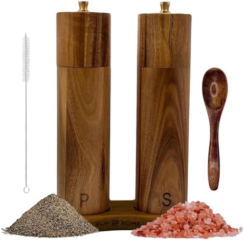 Hands-Free Salt Pepper Grinder Set Wooden