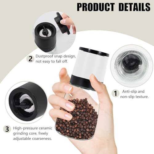 Refillable Salt Pepper Grinder Set for 4 White Black