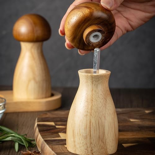 Luxshiny Mushroom Salt and Pepper Mill Set Acacia Wood