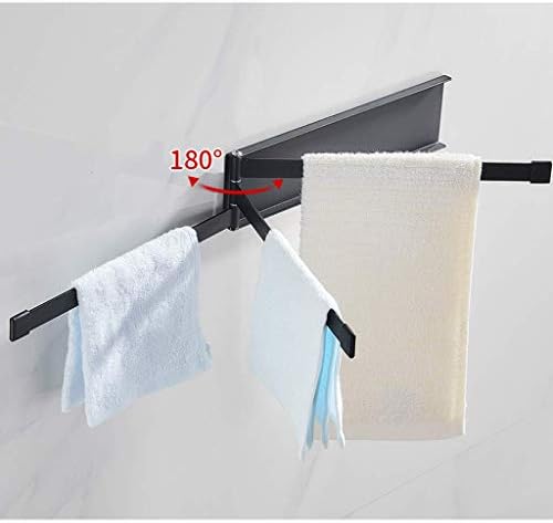 Black Folding Towel Rail with Rotating Iron Bars No Drilling Bathroom Towel Holder