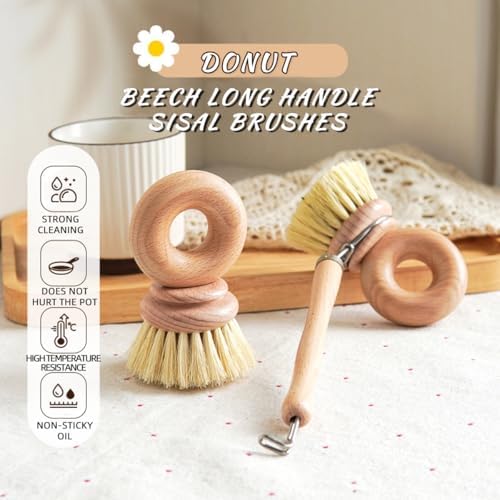 SHINCULSUN Natural Beechwood Dish Brush with Handle