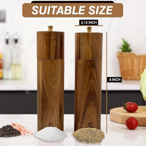 Hands-Free Salt Pepper Grinder Set Wooden
