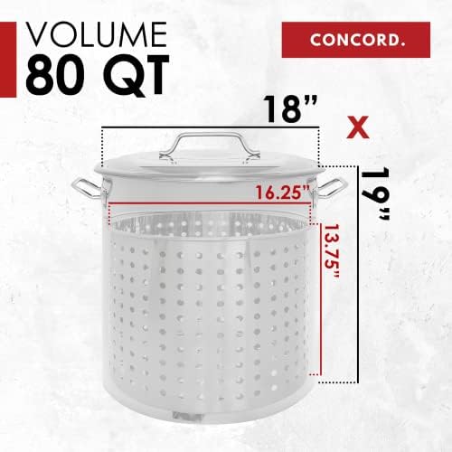 Concord 80 Quart Stainless Steel Stock Pot with Steam Basket