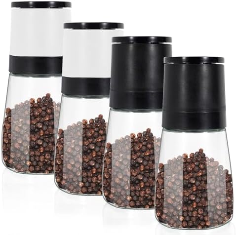 Refillable Salt Pepper Grinder Set for 4 White Black