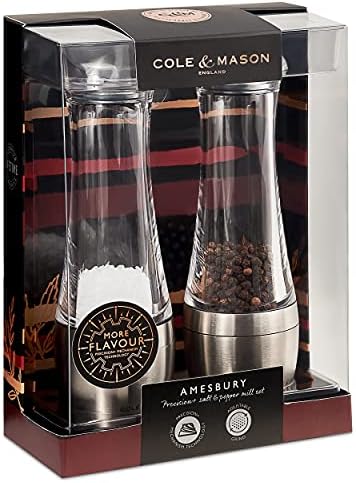 Cole Mason 190mm Amesbury Salt Pepper Mill Gift Set Stainless Steel Silver
