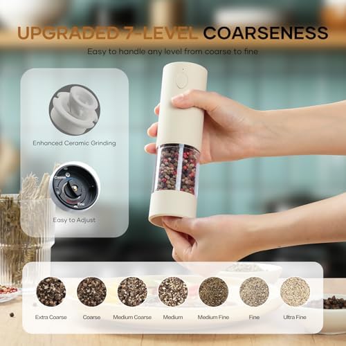 Convenient 2-Pack Electric Salt Pepper Mill Set with Adjustable Coarseness