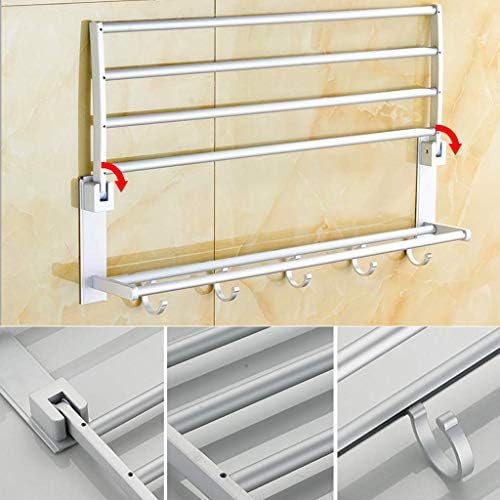 Folding Towel Rack No Drilling Aluminum Wall Mounted Holder with Removable Hook