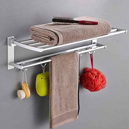 Folding Towel Rack No Drilling Aluminum Wall Mounted Holder with Removable Hook