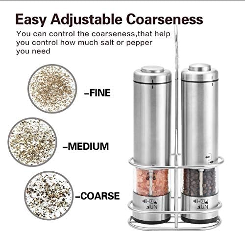 Electric Salt Pepper Mill Set - Battery Operated with LED Light