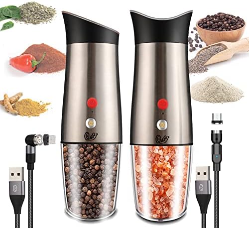 Rechargeable Salt and Pepper Grinder Set with Magnetic USB Cable