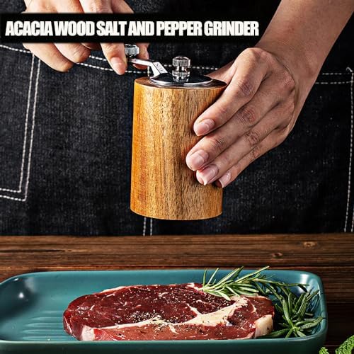 HMTRADE Acacia Wood Salt and Pepper Grinder Deluxe Set