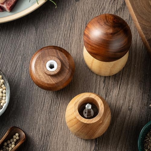 Luxshiny Mushroom Salt and Pepper Mill Set Acacia Wood