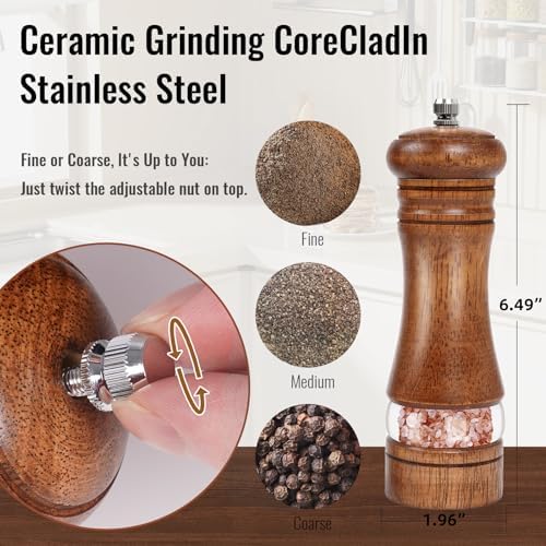 Precise Salt Pepper Grinder Set - 2-Piece Wood Acrylic Design