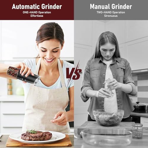 Gravity Electric Salt Pepper Grinder Set - Rechargeable one-handed
