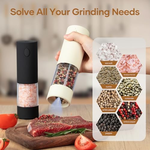 Convenient 2-Pack Electric Salt Pepper Mill Set with Adjustable Coarseness