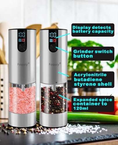 Salt Pepper Grinder Set - Effortlessly Grind 2-Pack Silver