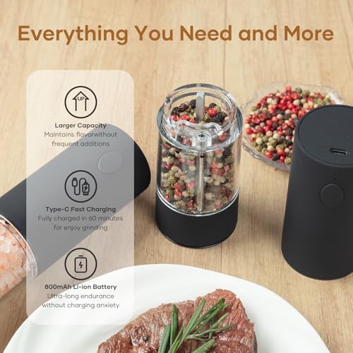 Ergonomic Salt Pepper Grinder Set with LED Lighting