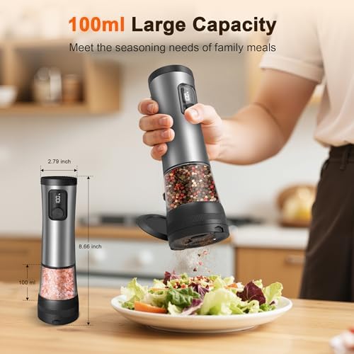 Flelano Electric Salt Pepper Grinder Set with 2-Speed and USB Charging