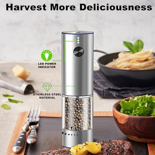 Rechargeable Salt Pepper Grinder Set Stainless Steel LED Light