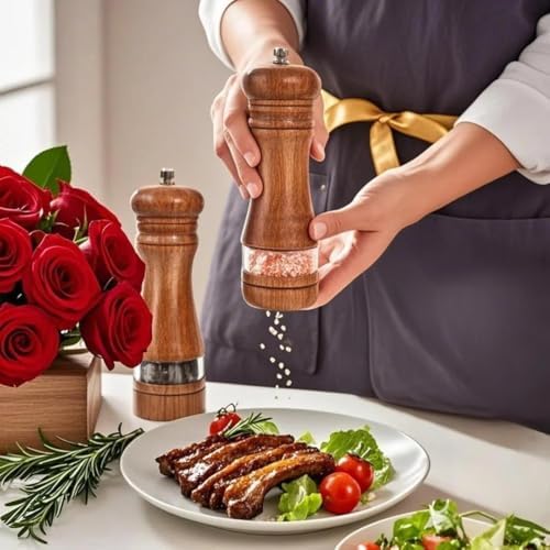 Precise Salt Pepper Grinder Set - 2-Piece Wood Acrylic Design