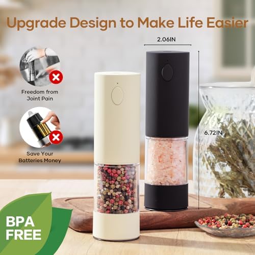 Convenient 2-Pack Electric Salt Pepper Mill Set with Adjustable Coarseness