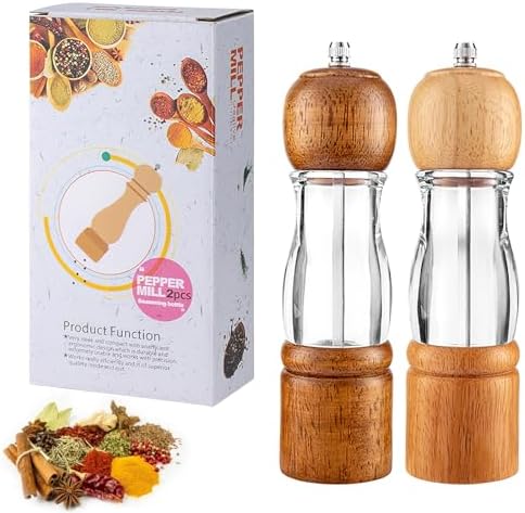 Versatile 8-Inch Wooden Salt and Pepper Mill Set