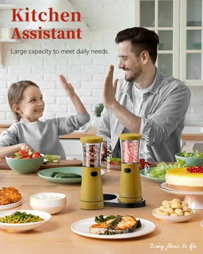 Tomeem Electric Salt and Pepper Grinder Set with Storage Base