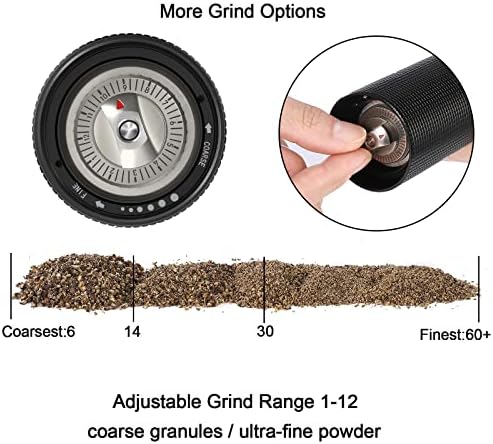 ARKNOAH Premium Pepper Grinder with Heavy Duty Aluminum Body