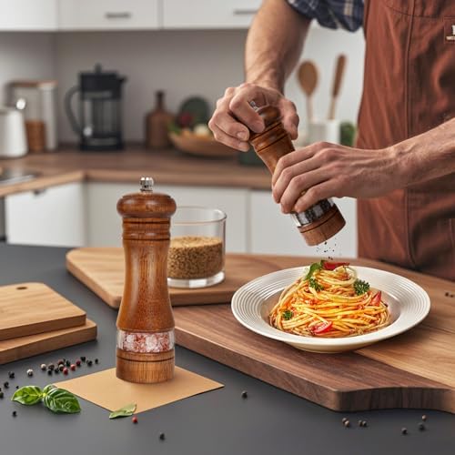 Precise Salt Pepper Grinder Set - 2-Piece Wood Acrylic Design