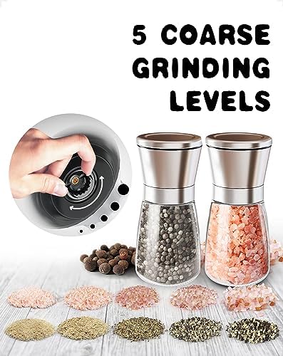LunarFiery Salt Pepper Grinder Set Adjustable Premium Ceramic Glass Body