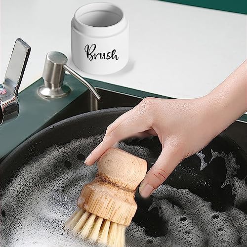 Ceramic Dish Brush Holder Farmhouse Kitchen Scraping Stand White