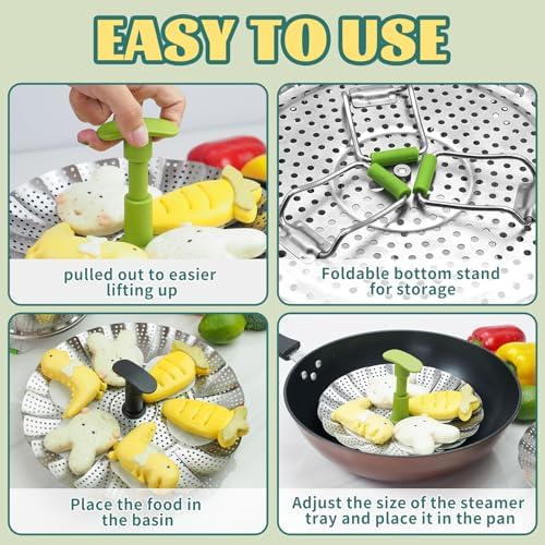 SHIKORI Steamer Basket Stainless Steel Vegetable Steamer Folding Expandable Compact Design
