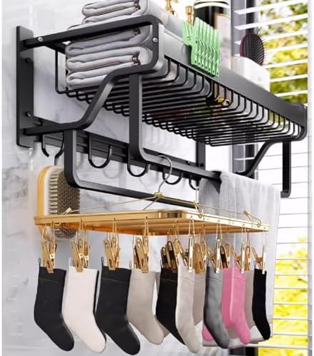 ANNBKA Wall-Mounted Aluminum Towel Shelf 57cm Gray Efficient Storage Practical Design