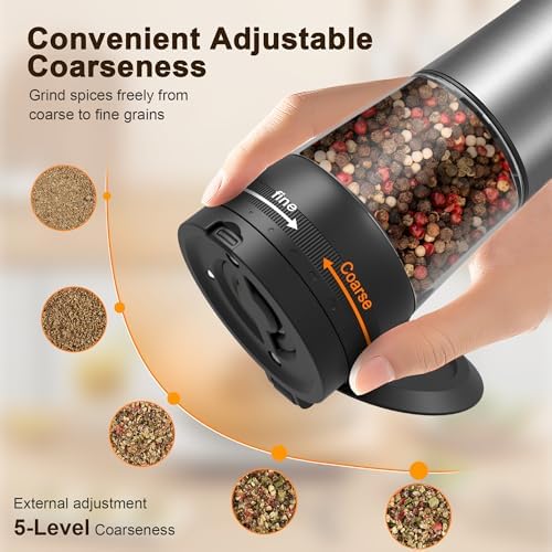 Flelano Electric Salt Pepper Grinder Set with 2-Speed and USB Charging