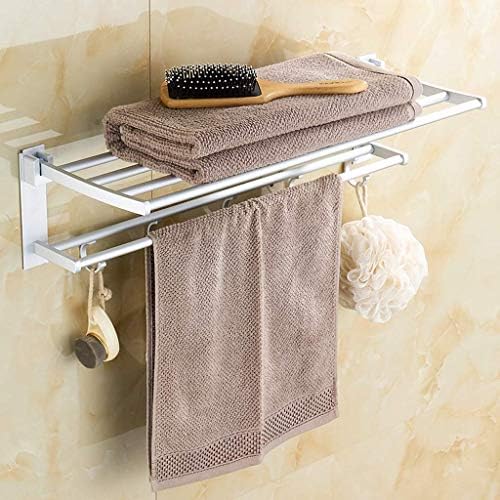 Folding Towel Rack No Drilling Aluminum Wall Mounted Holder with Removable Hook
