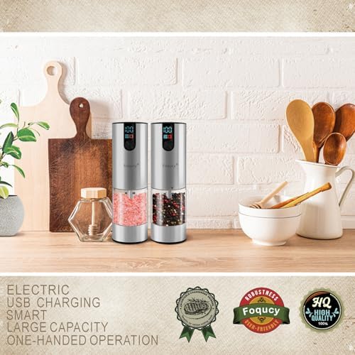 Salt Pepper Grinder Set - Effortlessly Grind 2-Pack Silver