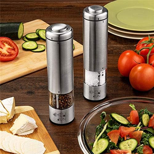 Electric Salt Pepper Mill Set - Battery Operated with LED Light