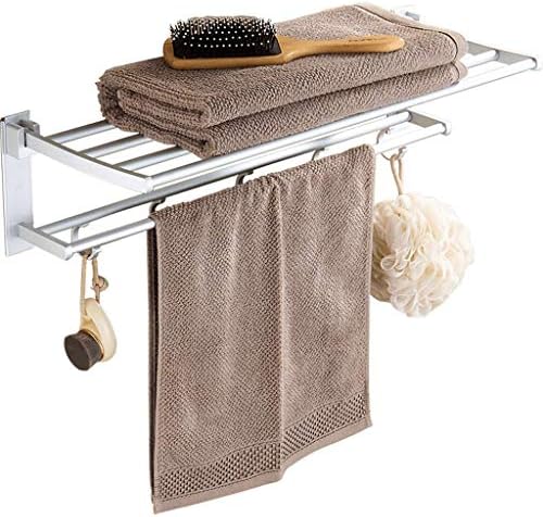 Folding Towel Rack No Drilling Aluminum Wall Mounted Holder with Removable Hook