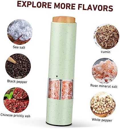 BRIGHTFUFU Electric Salt and Pepper Mill Set with Twist Control and LED Light