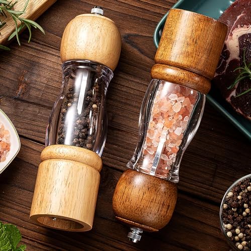 Versatile 8-Inch Wooden Salt and Pepper Mill Set