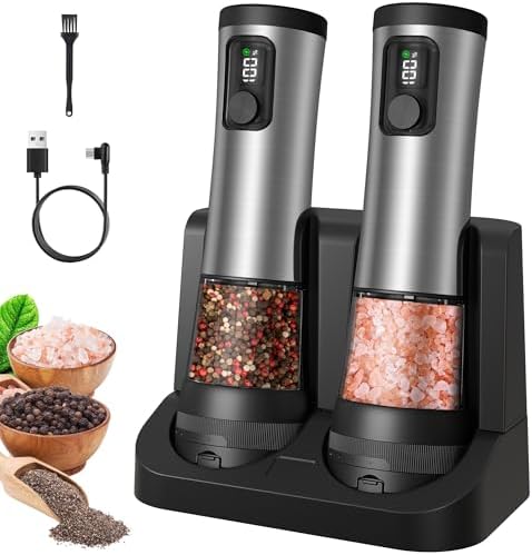 Flelano Electric Salt Pepper Grinder Set with 2-Speed and USB Charging