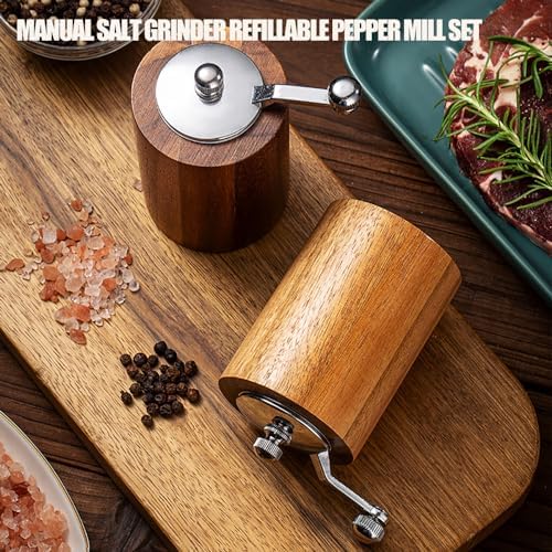 HMTRADE Acacia Wood Salt and Pepper Grinder Deluxe Set
