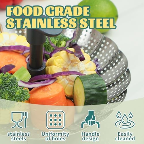 SHIKORI Steamer Basket Stainless Steel Vegetable Steamer Folding Expandable Compact Design