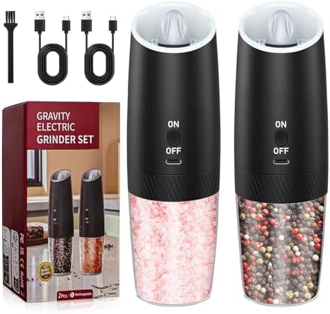 Gravity Electric Salt Pepper Grinder Set - Rechargeable one-handed