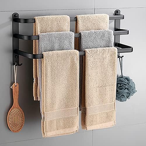 LUCEAE 3-Tier Wall Mount Towel Holder Matte Black Rustproof 40Cm