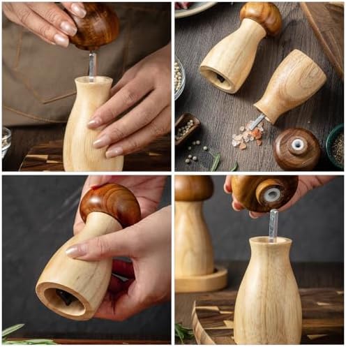 Luxshiny Mushroom Salt and Pepper Mill Set Acacia Wood