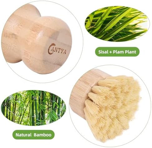 Bamboo Wok Brush Set - 6 Pieces Natural Handle Durable Bristles